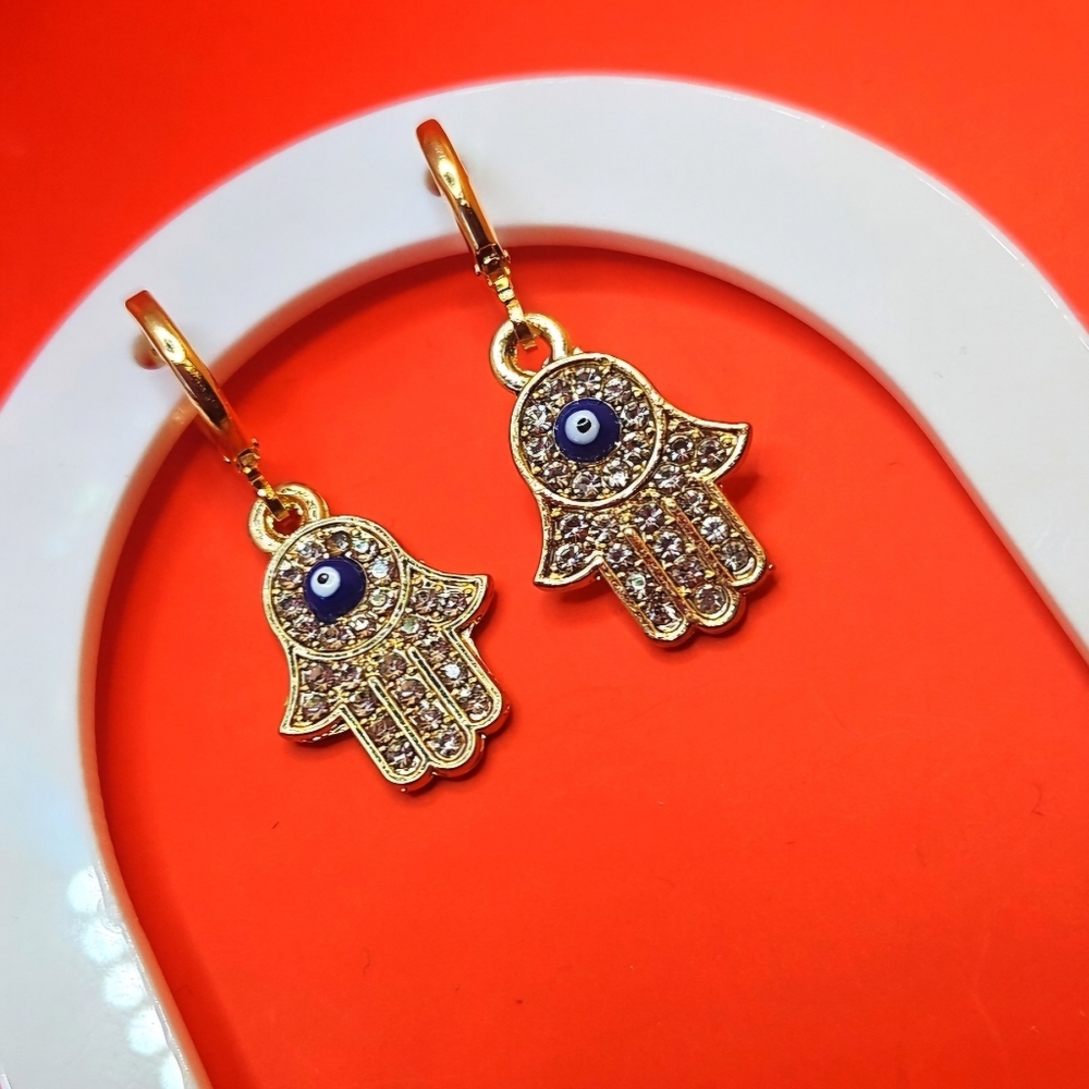 Hamsa Hand Evil Eye Earrings - Gold